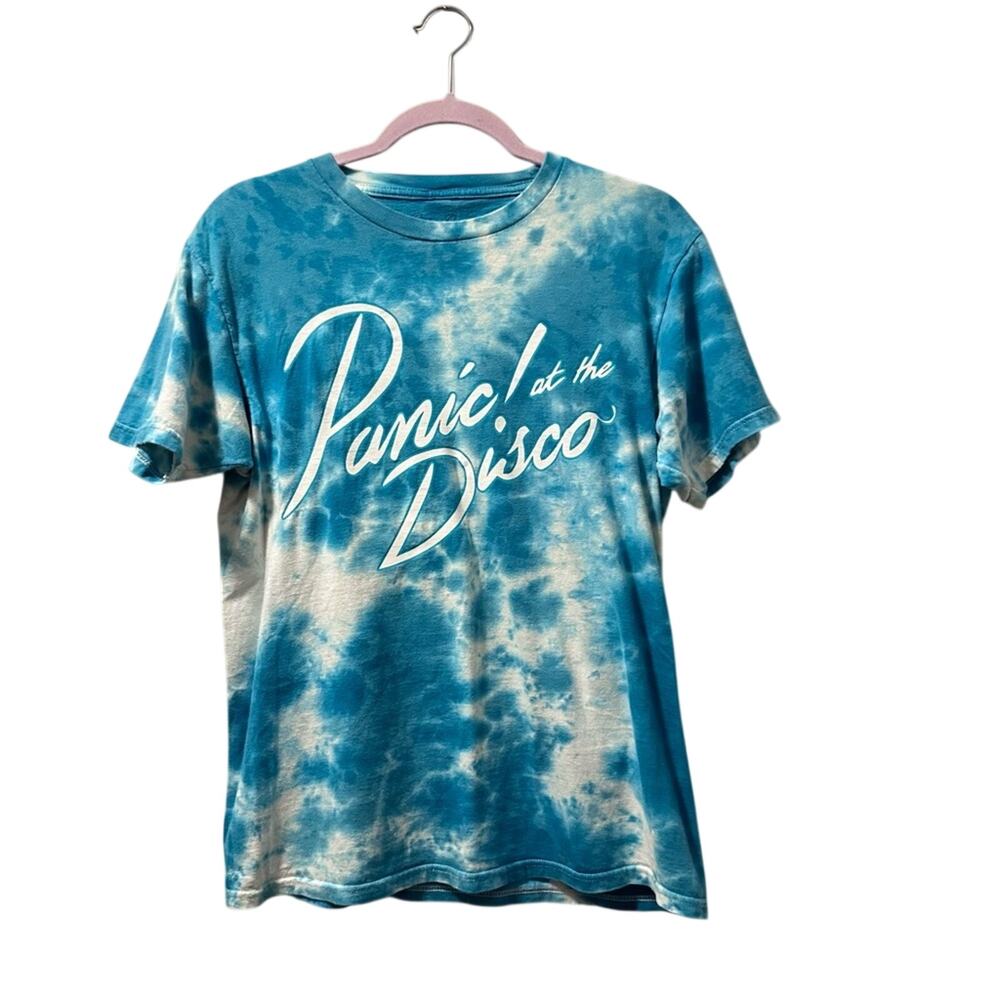 Panic at the disco blue tiedye T shirt has peeling needs to be shaved